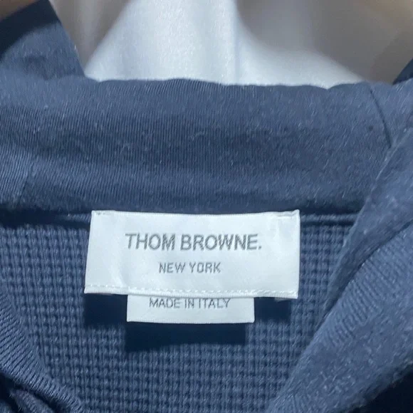 Thom Browne Dark Blue Hoodie with White Stripes - Picture 2 of 8